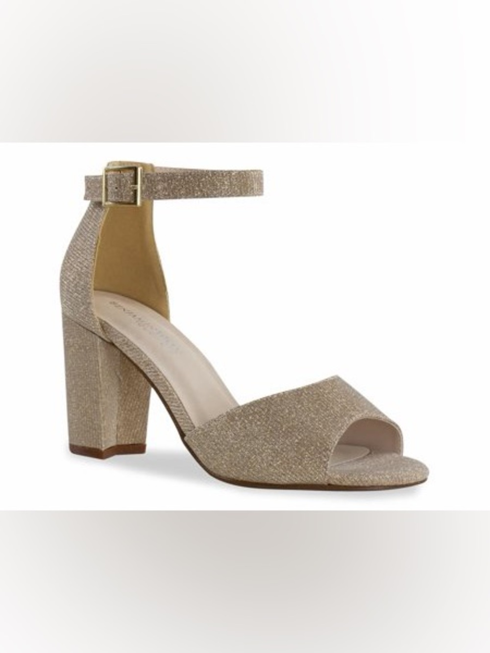 Benjamin Walk Champagne Glitter Block Heel Sandals with Ankle Strap